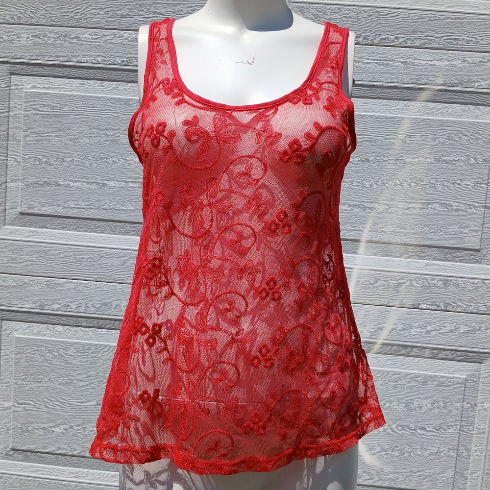 Red Lace Cami Tank Top Love on a Hanger size L Large NEW without tag nwot shirt